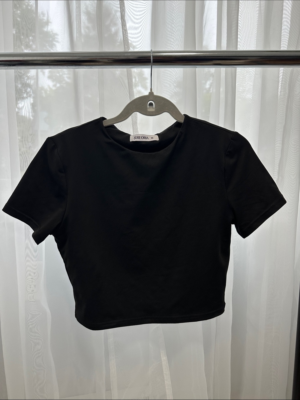REORIA Black Short Sleeve Activewear Crop Top Size M